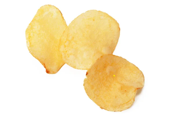 Närbild Potatischips Isolerad Vit Bakgrund — Stockfoto