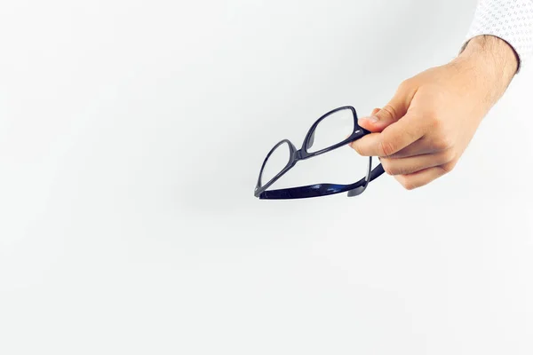 Glas Handen Vit Bakgrund — Stockfoto