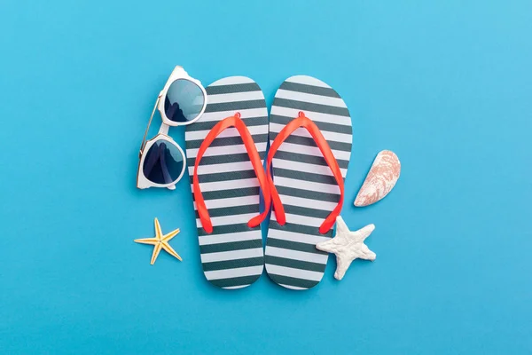 Zomer Vakantie Achtergrond Strand Accessoires Kleur Blokkeren Achtergrond — Stockfoto