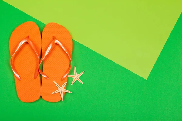 Close Female Beach Flip Flops Colorful Background — Stock Photo, Image