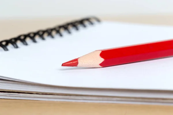 Close Notebook Red Pencil Table Stock Picture
