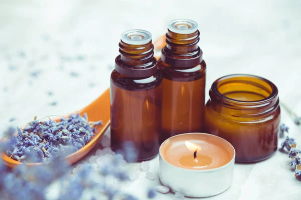 Productos Para Cuidado Del Cuerpo Lavanda Aromaterapia Spa Concepto Natural — Foto de Stock