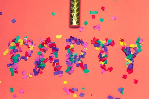 Feestelijke Partij Decor Confetti Gekleurde Achtergrond — Stockfoto