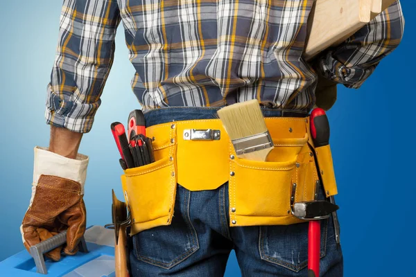 Male Construction Worker Tools Stock Photo