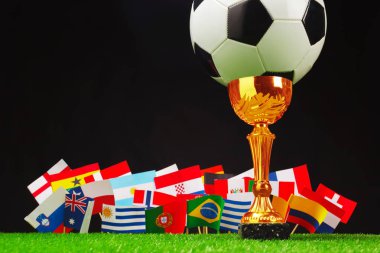 Futbol Kupası futbol topu çim siyah arka plan üzerinde ile 