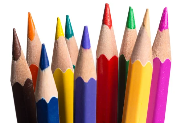 Pile Crayons Colorés Isolés Sur Fond Blanc Gros Plan — Photo