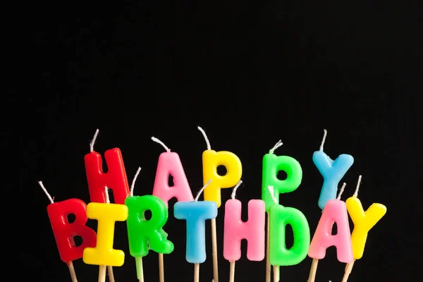 Colorful Happy Birthday Candles Dark Background Close — Stock Photo, Image