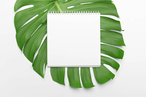 Hojas Palma Cuaderno Papel Con Espacio Libre Para Texto — Foto de Stock