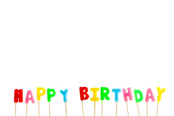 Colorful Happy Birthday Candles Isolated White Background Close — Stock Photo, Image