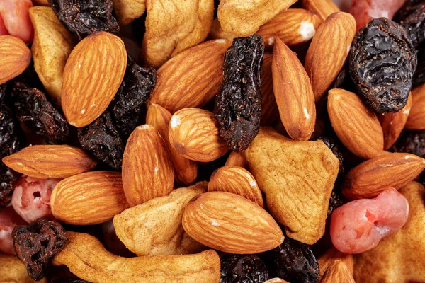 Mixture of dried fruits and nuts background