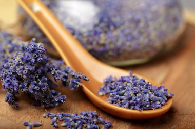 Kurutulmuş lavanta iple bağlı demet yakın çekim 