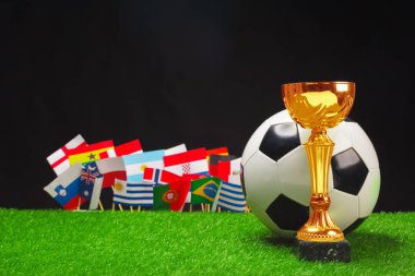 Futbol Kupası futbol topu çim siyah arka plan üzerinde ile 