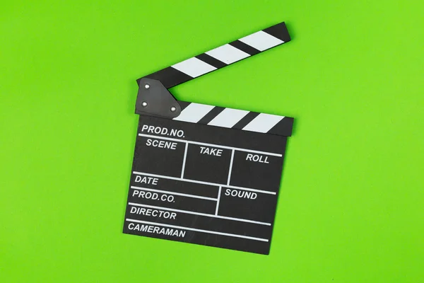 Gros Plan Film Clapper Board Sur Fond Vert Vue Dessus — Photo