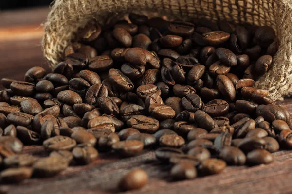 Närbild Kaffebönor Trä Bakgrund — Stockfoto