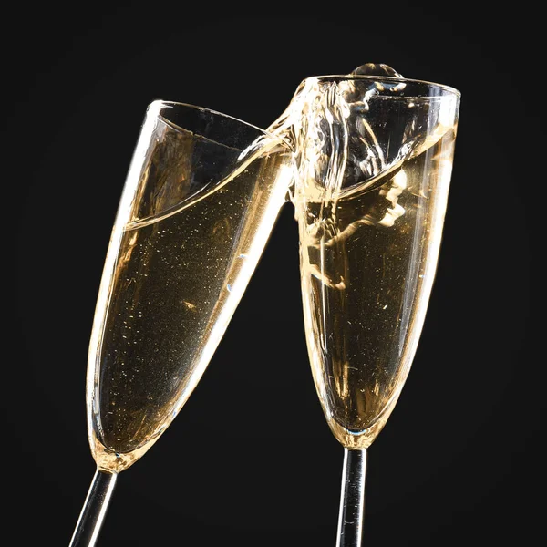 Close Glasses Champagne Splash — Stock Photo, Image