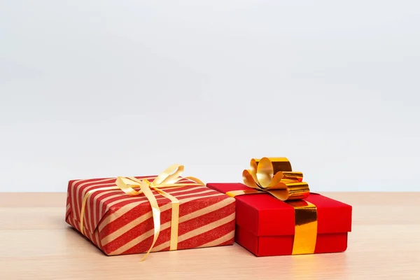 Primer Plano Las Cajas Regalo Navidad Mesa — Foto de Stock