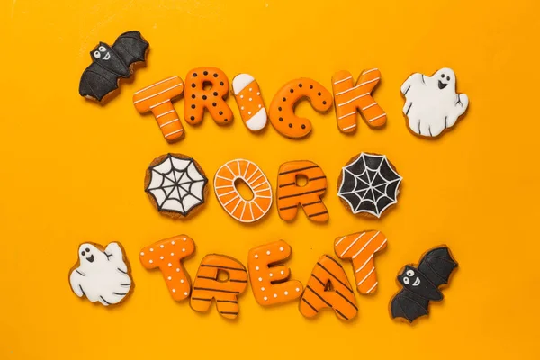 Concept Halloween Avec Cookies Sur Fond Coloré — Photo