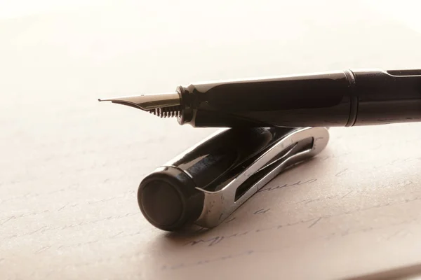 Close Fountain Pen Written Page Stock Picture