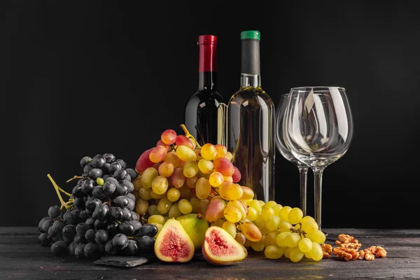 Wine Fresh Grapes Dark Background Stock Photo