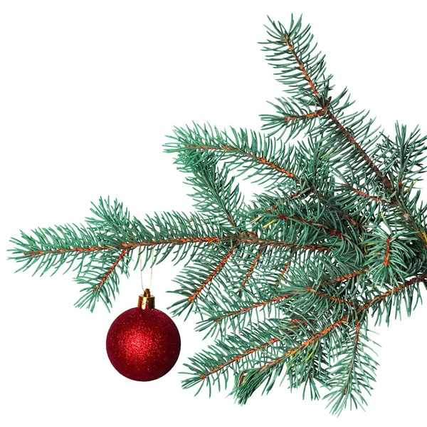 Vánoční Koule Větvi Jedle Izolovaných Bílém Pozadí — Stock fotografie
