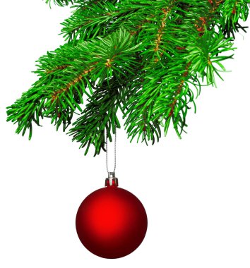 Noel top köknar dalı izole beyaz arka plan üzerinde