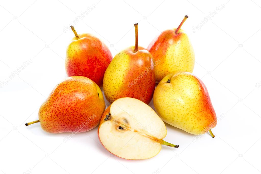 ripe red yellow pears isolated on white background