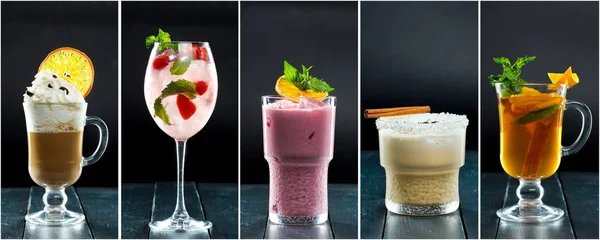 Collage Köstlicher Cocktails Hintergrund Nahaufnahme — Stockfoto
