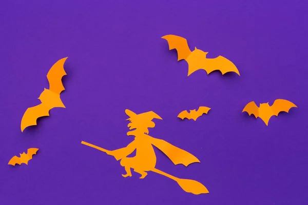 Halloween Ozdoba Koncepcja Papier Nietoperzy Latające — Zdjęcie stockowe