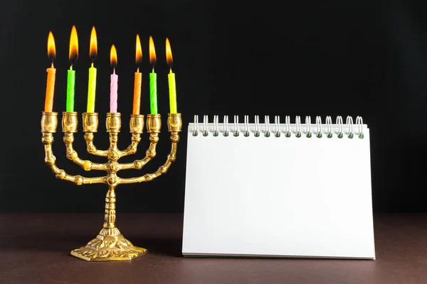 Bronze Hanukkah Menorah Candles — Stock Photo, Image