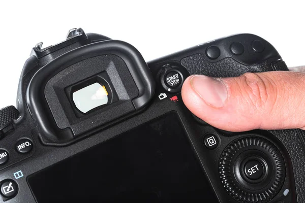 Близкий Просмотр Деталей Цифровой Камеры Белом Фоне — стоковое фото