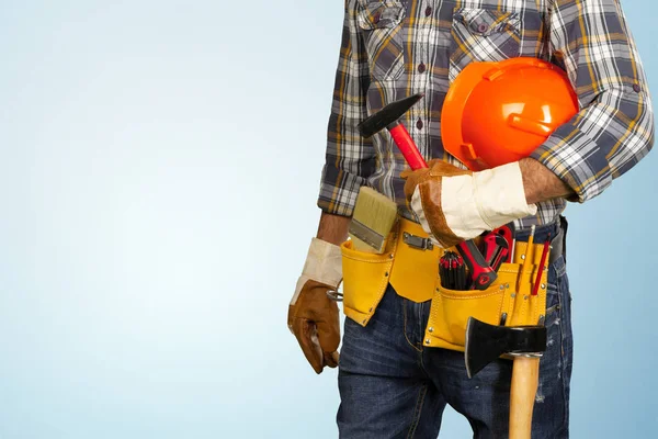 男性建筑工人用的工具 — 图库照片