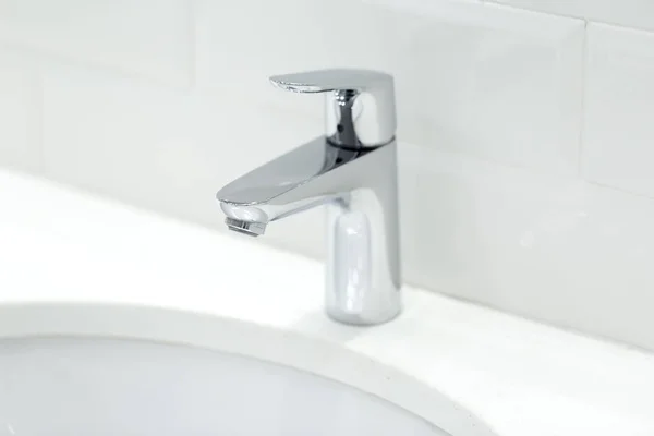 Chrome Crane Ceramic Wash Basin Bathroom Close — Stock Photo, Image