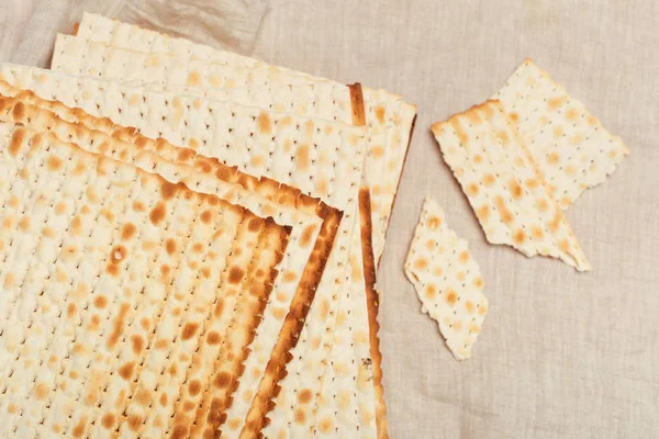 Matzo Matzoth Jewish Passover Wooden Background Close — Stock Photo, Image