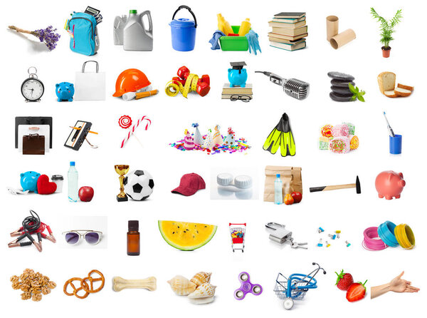 big collection of different objects isolated owhite background
