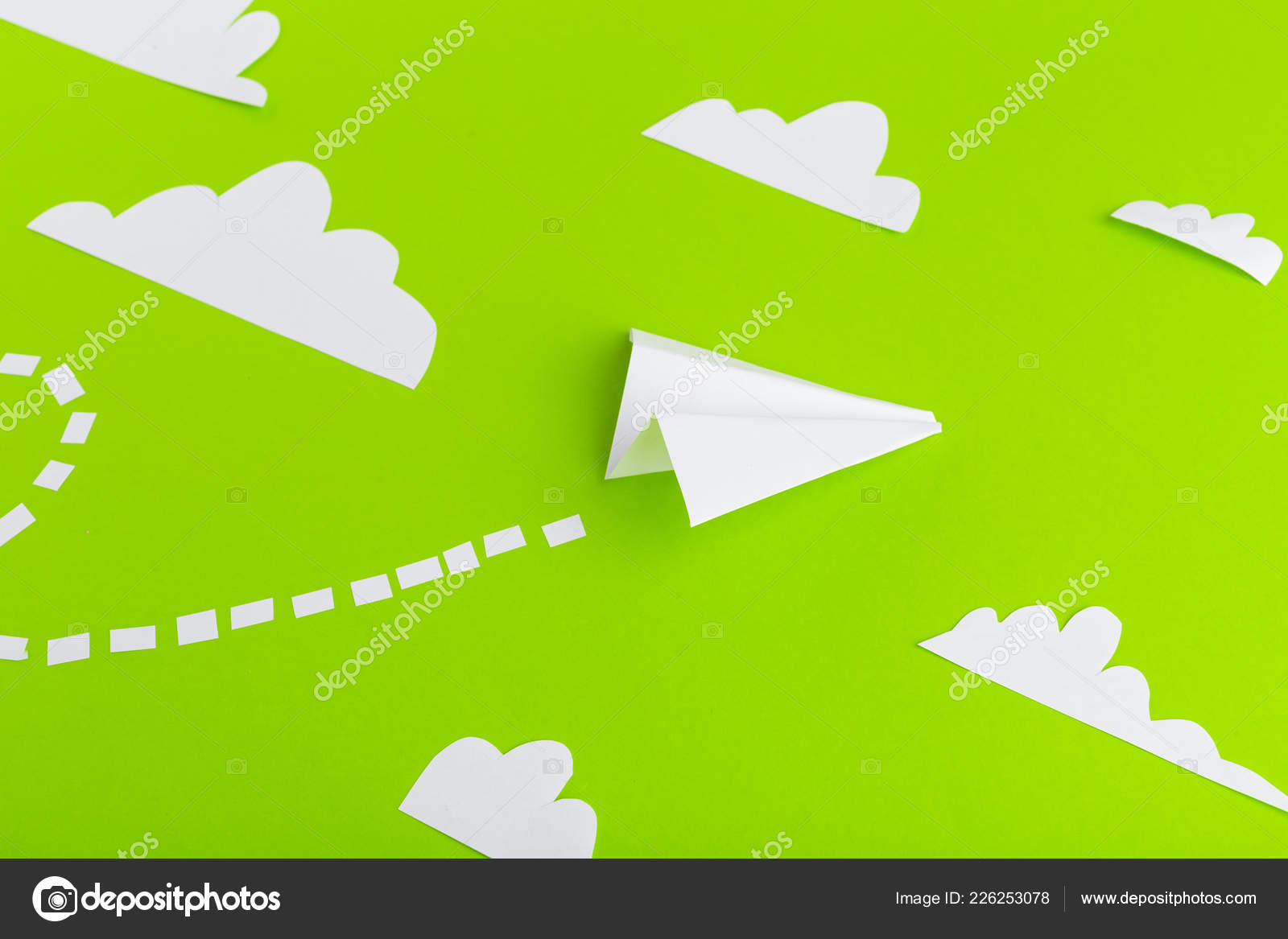 Download Paper Airplane Connected Dotted Lines Green Background Business Concept Stock Photo C Fotofabrika 226253078 Yellowimages Mockups