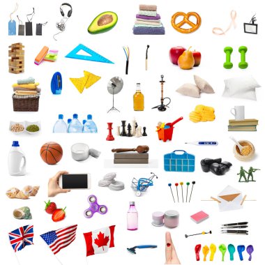 big collection of different objects isolated owhite background clipart