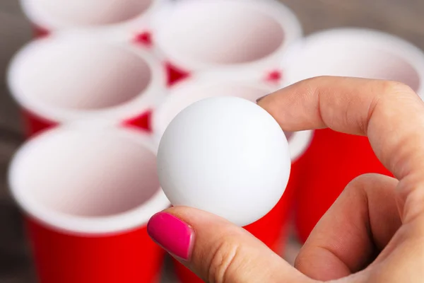 Game Beer Pong Wooden Table — Stock Photo, Image