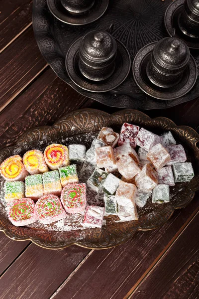 Savoureux Bonbons Turcs Sur Table Bois — Photo
