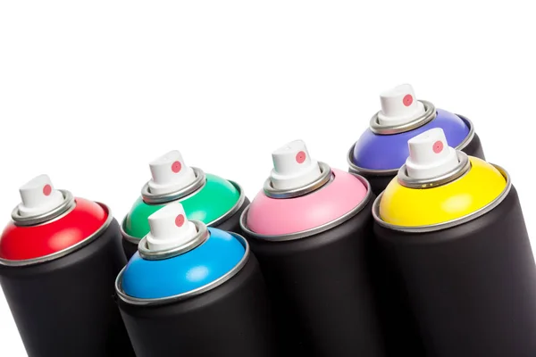 Latas Tinta Spray Isoladas Fundo Branco — Fotografia de Stock