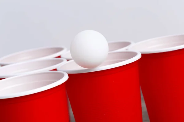 Juego Cerveza Pong Mesa Madera — Foto de Stock