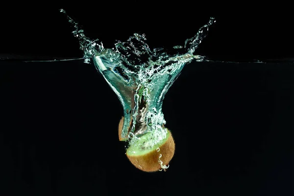 Splashing Kiwi Fruit Water Black Background — Stock Photo, Image