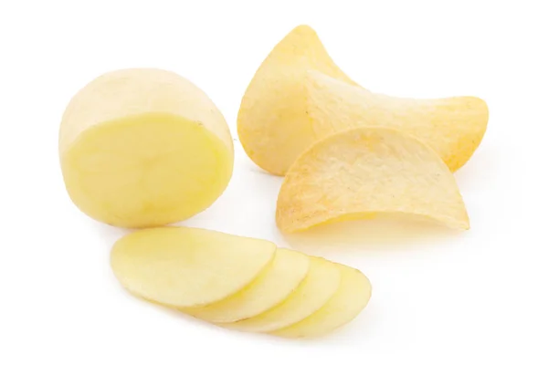 Batatas Fritas Crocantes Batata Crua Isolada Fundo Branco — Fotografia de Stock