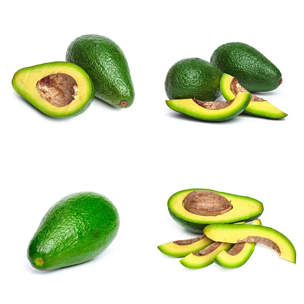 Avocado Pieces Set Isolated White Background — Stock Photo, Image