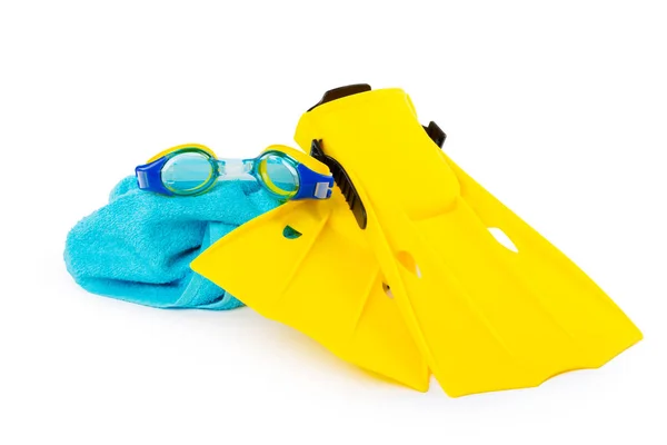 Duiken Apparatuur Bril Snorkel Flippers Witte Achtergrond — Stockfoto