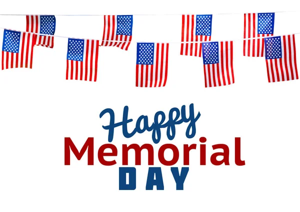 Happy Memorial Day Collage American Flags Isolated White — Stock Photo, Image