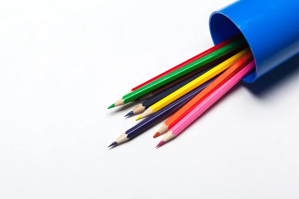 Bunte Bleistifte Aus Holz Isoliert Auf Weißem Hintergrund — Stockfoto