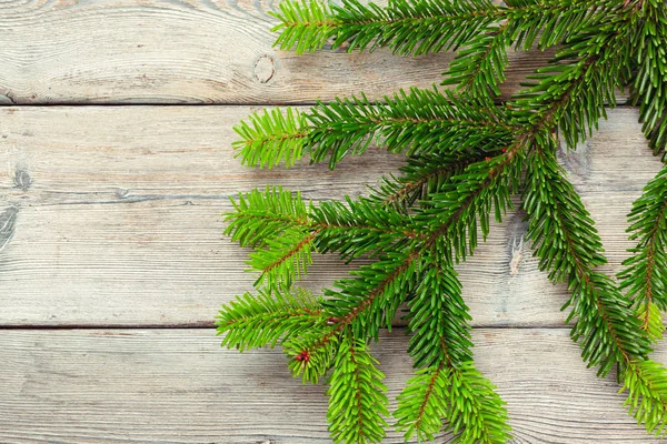 Ahşap Tahta Üzerinde Noel Çam Ağacı Dalları — Stok fotoğraf