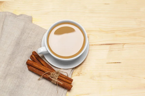 Kaffeetasse Mit Untertasse Auf Einem Hölzernen Hintergrund Von Oben — Stockfoto
