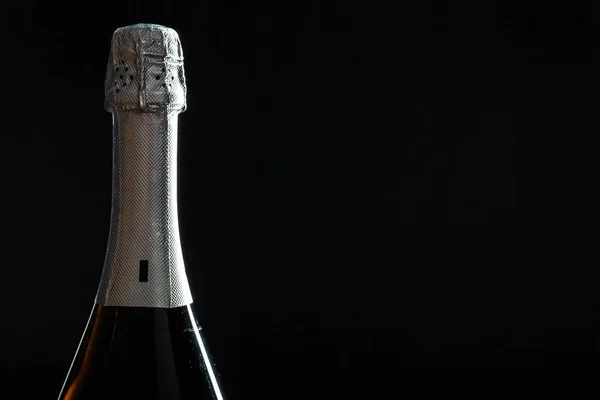 Бутылка Шампанского Черном Фоне — стоковое фото