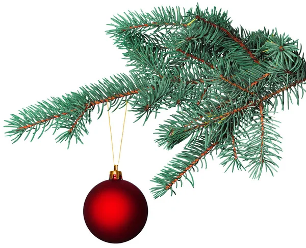Christmas Ball Fir Branch Isolated White Background — Stock Photo, Image